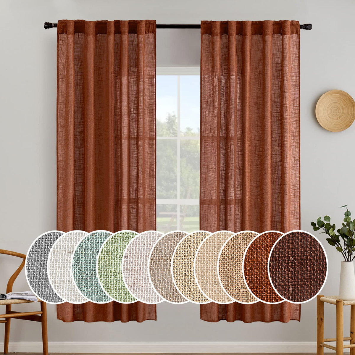 MIULEE Natural White Linen Curtains 52x84 Inch Long for Bedroom Living Room
