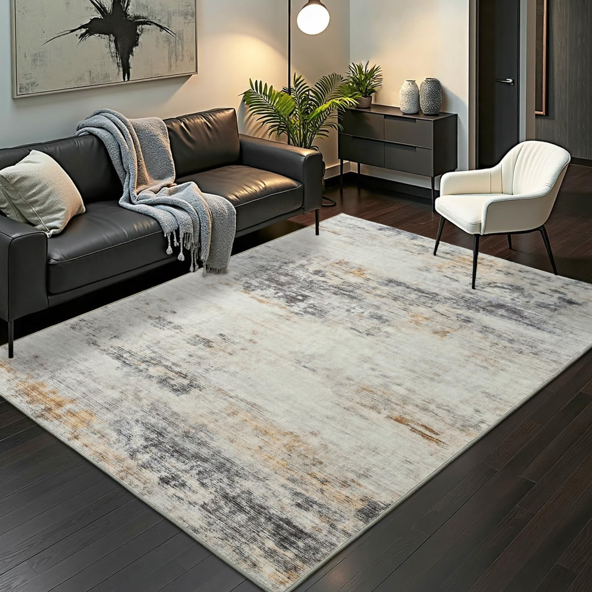 Toneed 4x6 Feet Washable Area Rugs for Bedroom Living Room, 48"x72" Grey