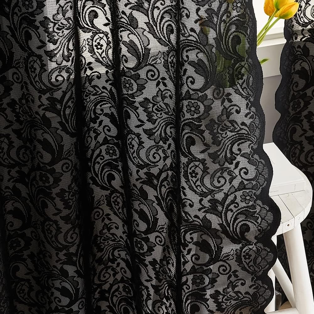 ALIGOGO Black Lace Curtains for Living Room, Gothic Decor, 52W x 84L Inch