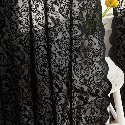 ALIGOGO Black Lace Curtains for Living Room, Gothic Decor, 52W x 84L Inch