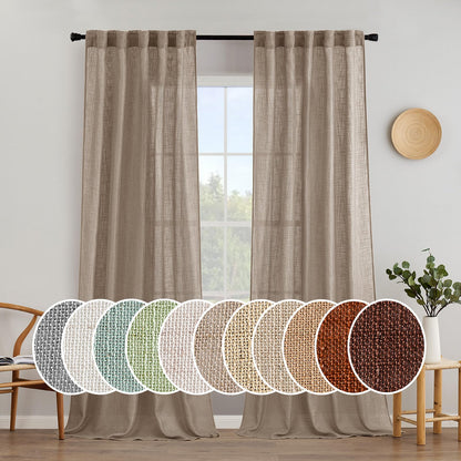 MIULEE Natural White Linen Curtains 52x84 Inch Long for Bedroom Living Room