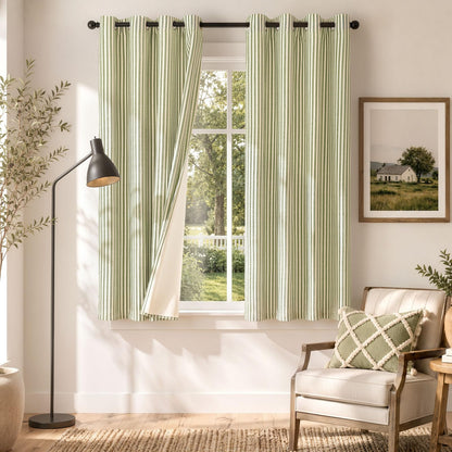 Vangao Linen Curtains for Living Room, Striped Blue Curtains 84L, 2 Panels