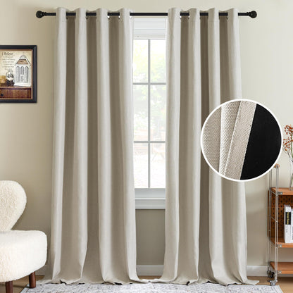 H.VERSAILTEX Linen Blackout Curtain 84 Inches Long for Bedroom/Living Room Thermal Insulated Grommet Linen Look Curtain Drapes Primitive Textured Burlap Effect Window Drapes 1 Panel - Heather Ivory