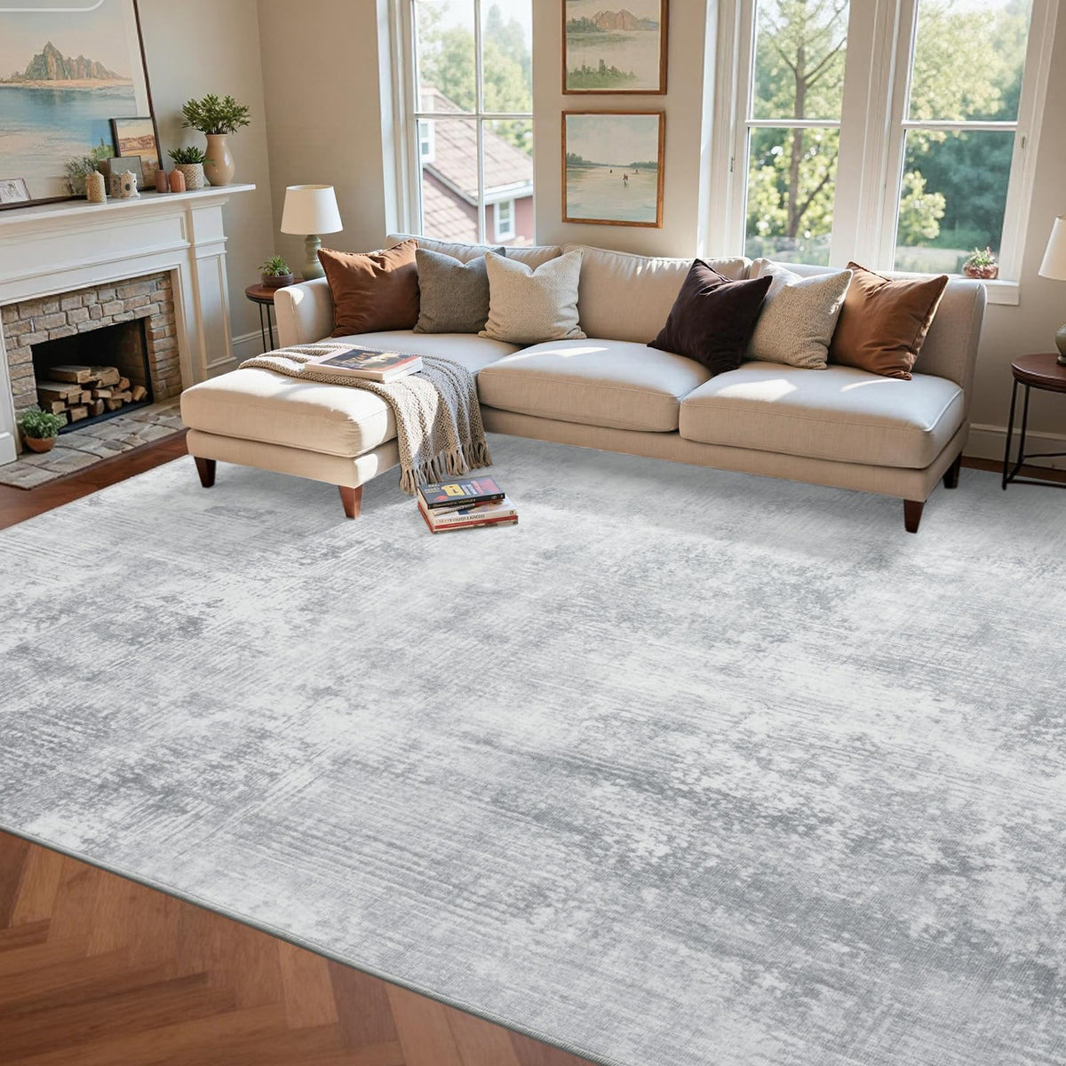 6x9 Ft Abstract Washable Area Rugs for Living Room Blue