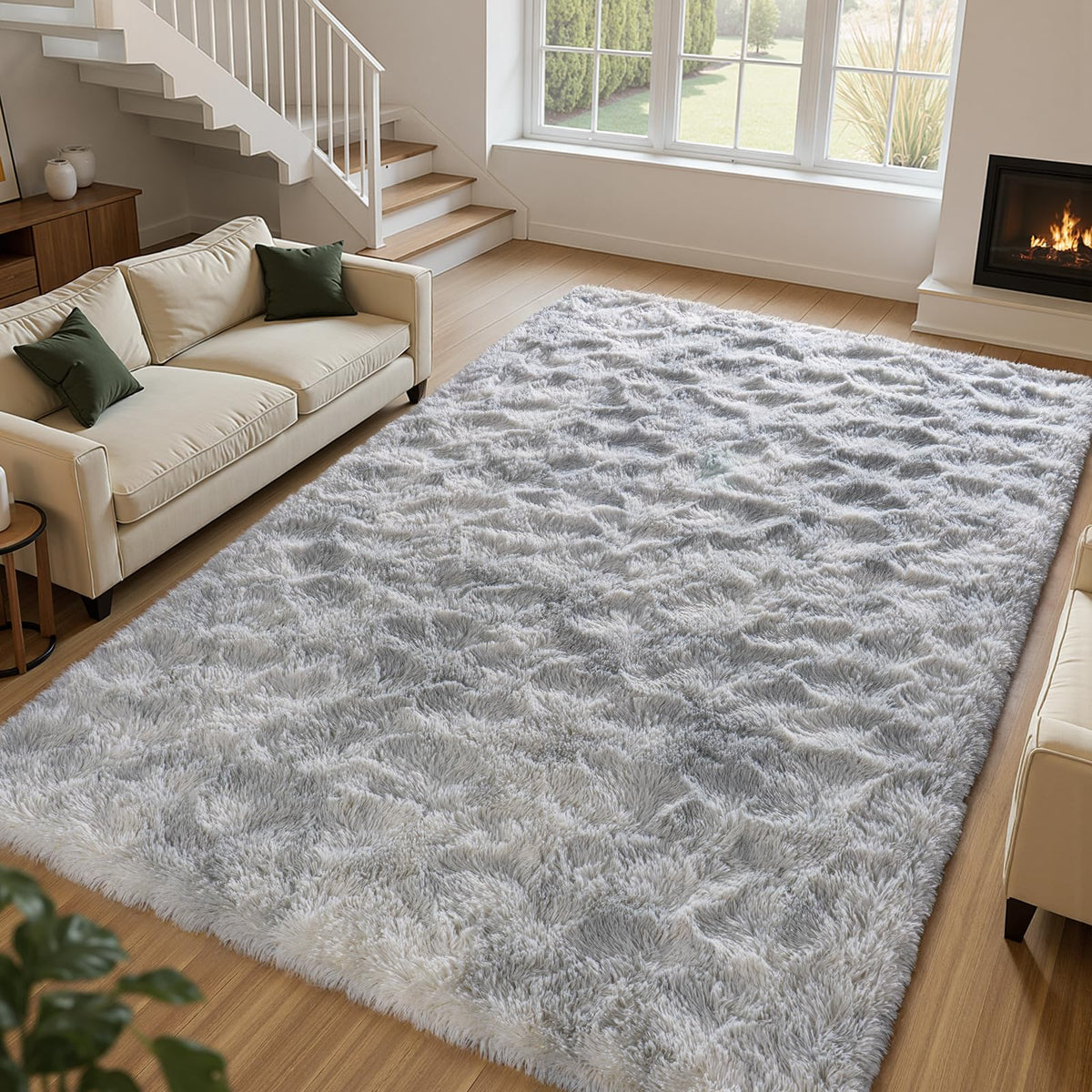 Zentavio 5x8 Area Rugs for Bedroom Fluffy Rugs for Living Room Carpet Large Fuzzy Soft Shag Aesthetic Plush High Pile Gray Throw Rug for Nursery Kids Room Dorm Waved Grey