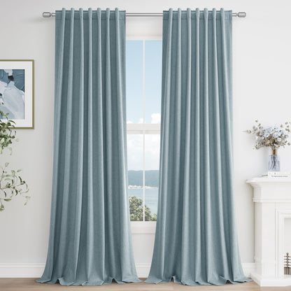 Guken Cream Linen Blackout Curtains 84 Inch Length 2 Panels Set for Living Room Bedroom Back Tab Thermal Insulated 100% Black Out Drapes Room Darkening Window Curtain Ivory Natural Beige