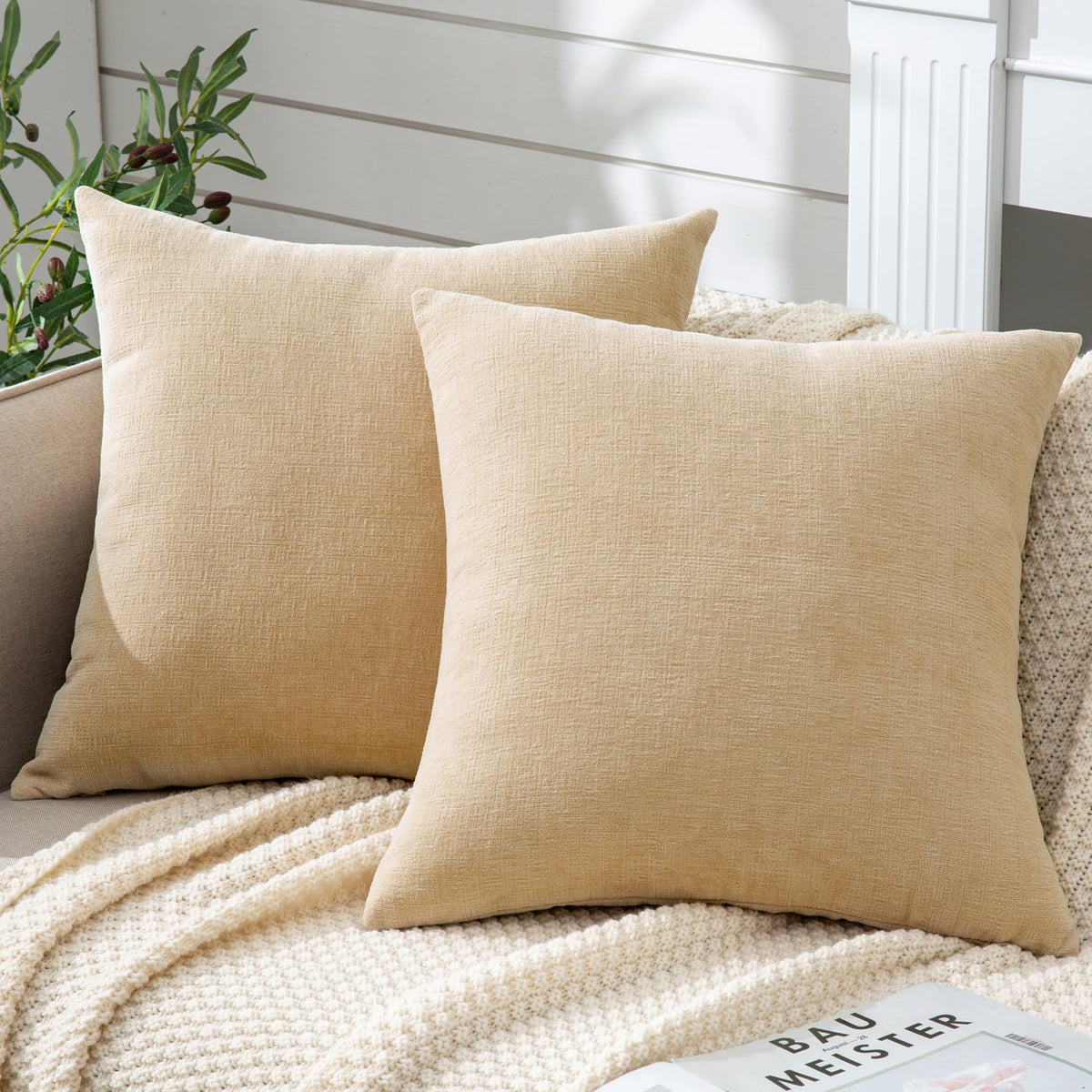 GAWAMAY Decorative Square Throw Pillow Covers 18"x18" Inch Set of 2, Super Soft Chenille Pillows Cover Fall Pillowcase for Living Room Bedroom Sofa Couch Cushion Cover Navy Blue 45x45cm (Only Covers)