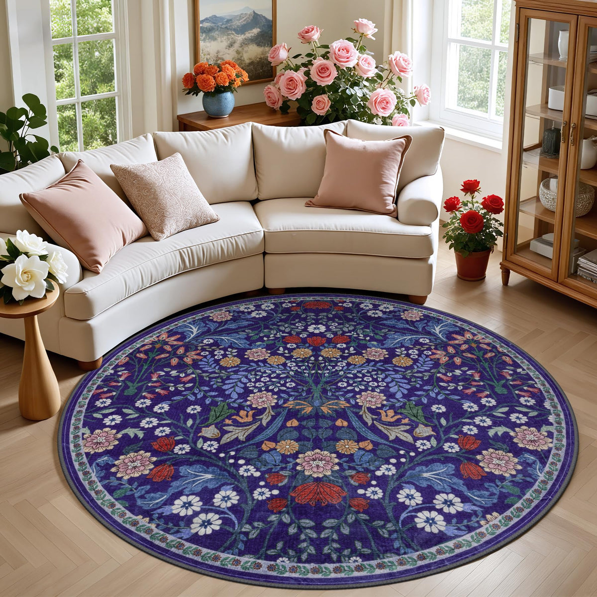 PLHXFR 8x10 Area Rug Living Room: Floral Washable Boho Carpet Dark Green