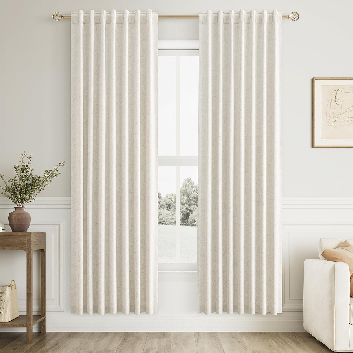 Guken Cream Linen Blackout Curtains 84 Inch Length 2 Panels Set for Living Room Bedroom Back Tab Thermal Insulated 100% Black Out Drapes Room Darkening Window Curtain Ivory Natural Beige
