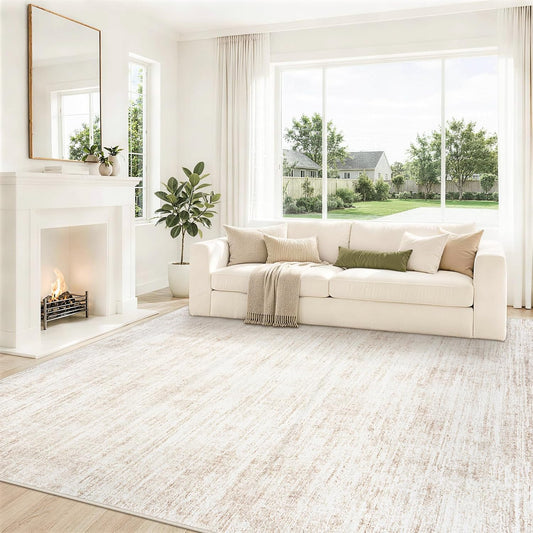 8x10 Area Rugs for Living Room Washable Rug Neutral Abstract Beige Carpet