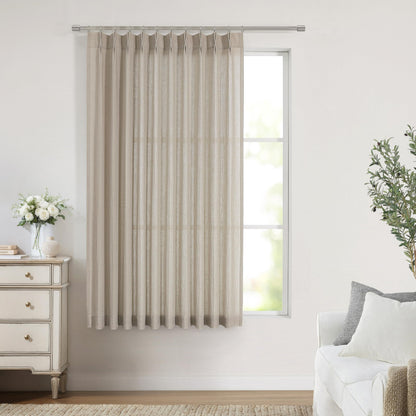 Vision Home Natural Linen Pinch Pleated Semi Sheer Curtains 42Wx90Lx2