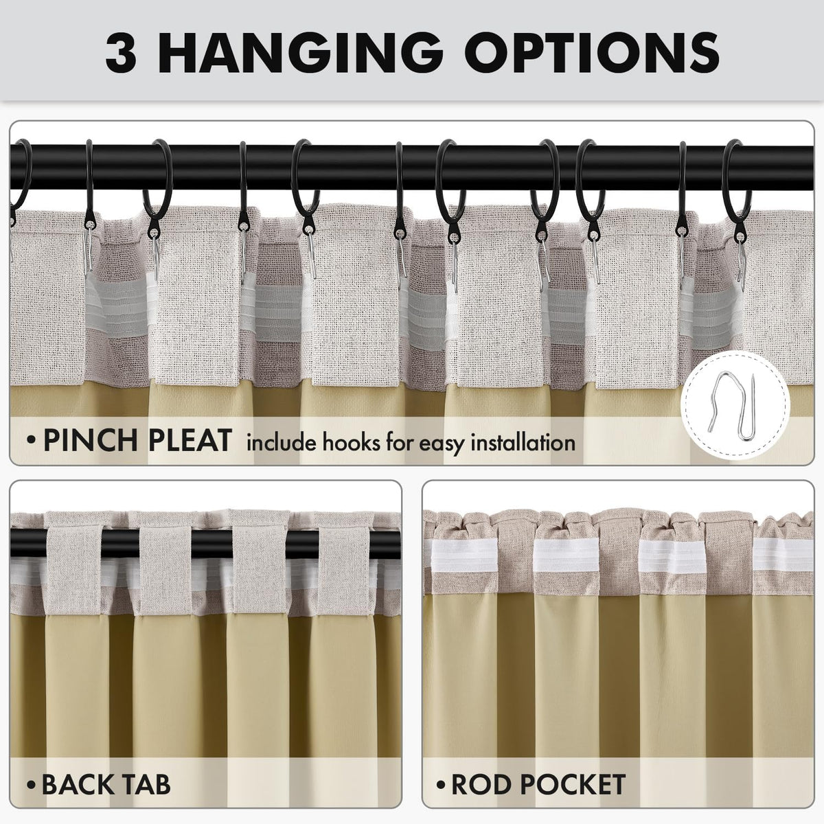 MIULEE 100% Blackout Linen Curtains for Bedroom 42 x 84 Inch Ivory 2 Panels