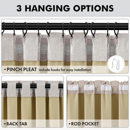 MIULEE 100% Blackout Linen Curtains for Bedroom 42 x 84 Inch Ivory 2 Panels