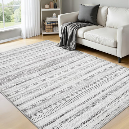5x7 Area Rugs for Living Room Machine Washable Rug Distressed Indoor Carpet Neutral Moroccan Boho Rug Ultra Soft Area Rug for Bedroom Dining Room Playroom Office, Grey