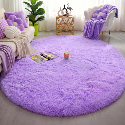 Amdrebio Pink Circle Round Fluffy Area Rug 4Ft for Girls Bedroom Kids Room