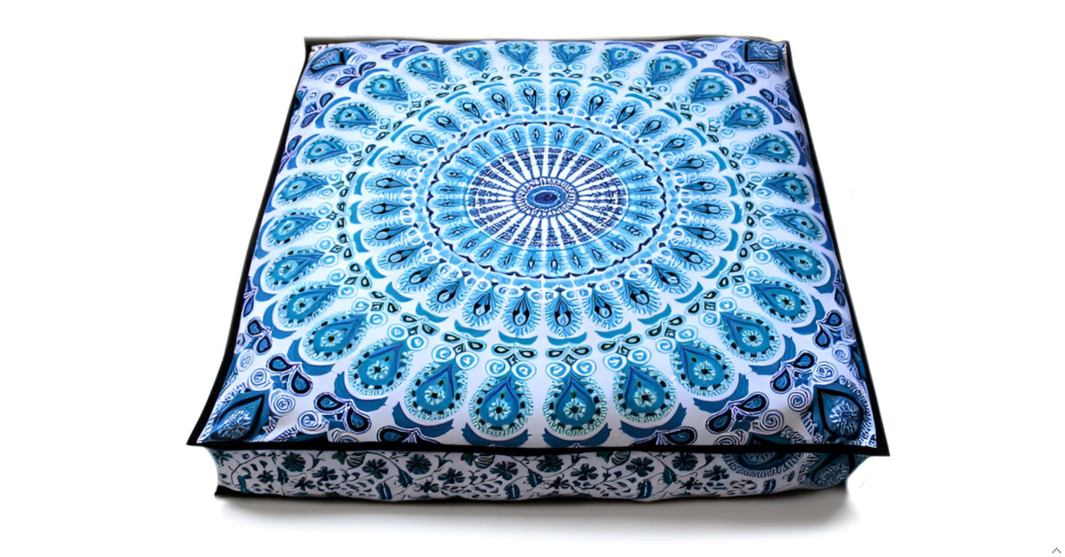 24" Black Gold Flower Mandala Barmeri Large Floor Pillow Cover Cushion Meditation Seating Ottoman Throw Cover Hippie Decorative Zipped Bohemian Pouf Ottoman Pom Pom Cases 24 " square