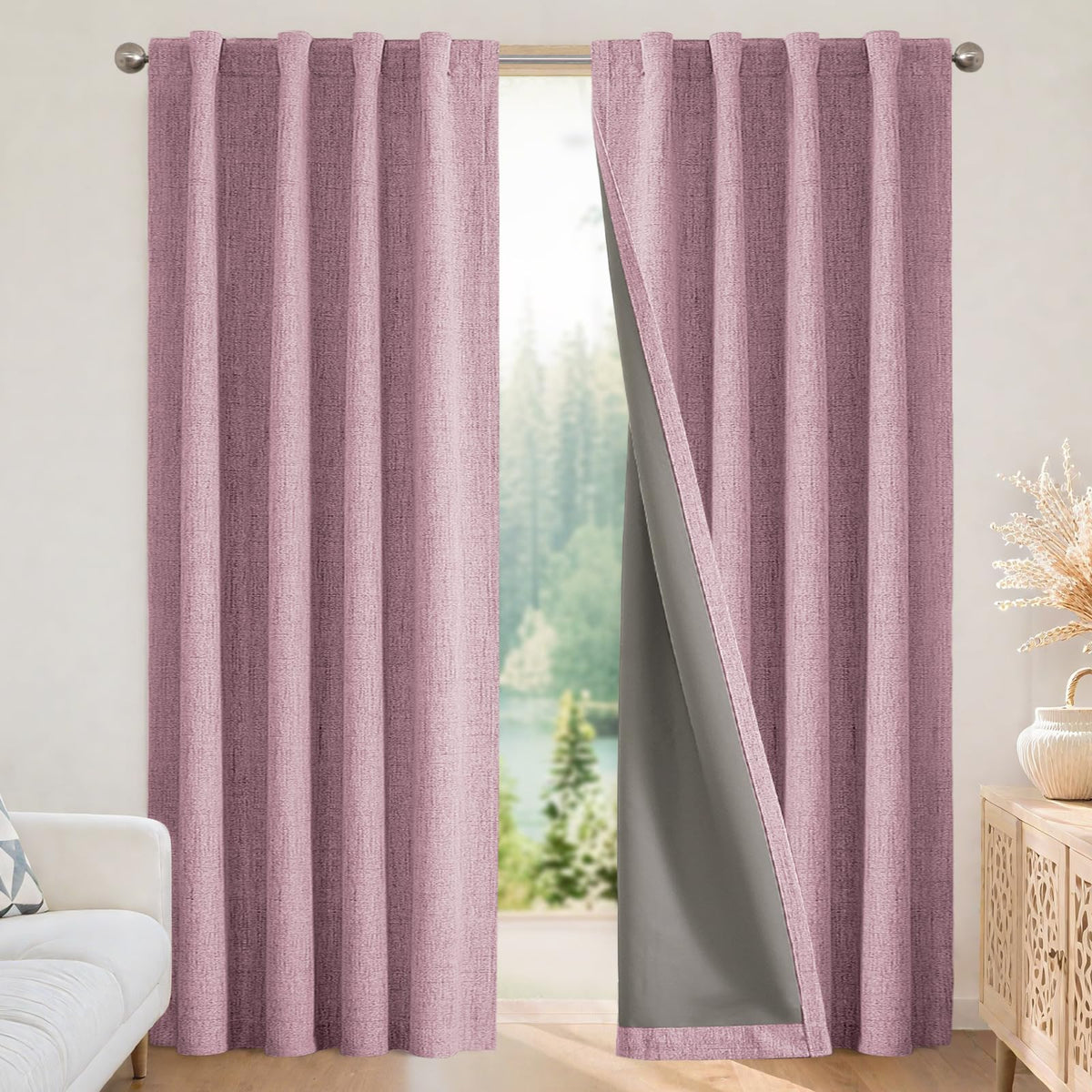 Joydeco 100% Blackout Curtains for Bedroom - Nature Linen 84 Inch Long