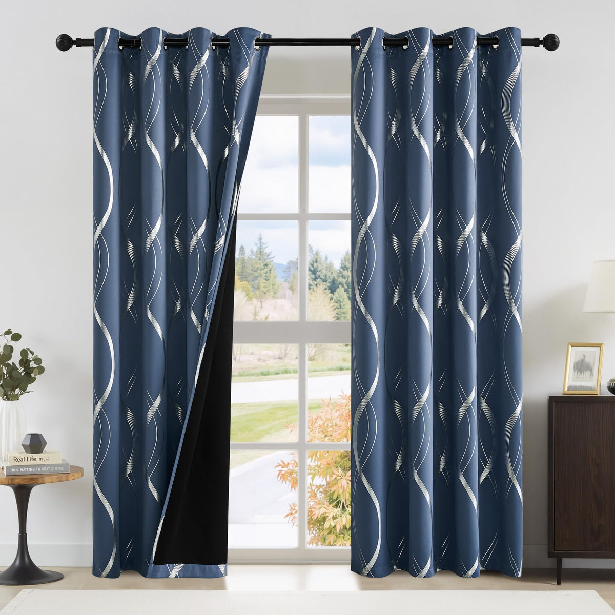 NICETOWN Grey Blackout Striped Pattern Curtains for Living Room, 52 x 84
