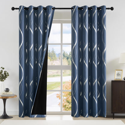 NICETOWN Grey Blackout Striped Pattern Curtains for Living Room, 52 x 84