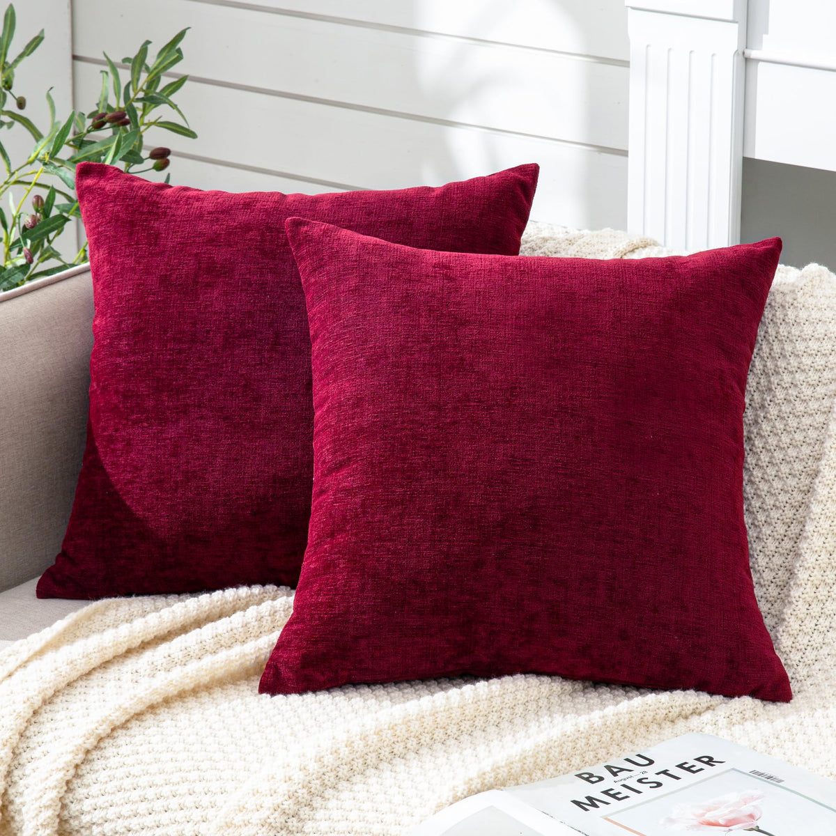 GAWAMAY Decorative Square Throw Pillow Covers 18"x18" Inch Set of 2, Super Soft Chenille Pillows Farmhouse Fall Pillowcase for Living Room Bedroom Sofa Couch Cushion Cover Burnt Orange 45x45cm
