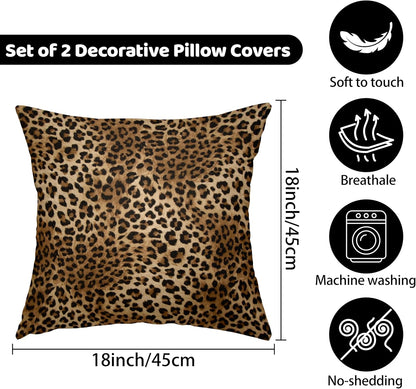 Leopard Print Throw Pillow Covers 18x18 Inches Deep Brown Cheeth Decorative Pillow Case Set of 2 Soft Velvet Pillows Cushion Cover for Couch Bed Sofa Living Room (Deep Brown, 18" L x 18" W)