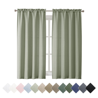 Chyhomenyc White Curtains 45 Inch Length 2 Panels, Faux Linen Textured