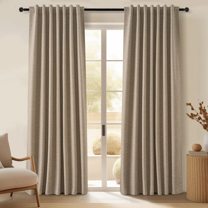 Topfinel Cream Ivory Blackout Curtains & Drapes 84 Inch Length, Beige Pinch Pleat Full Blackout Flax Linen Tab Top Soundproof Curtains with Hooks Rings for Bedroom Living Room Track 2 Panels Set
