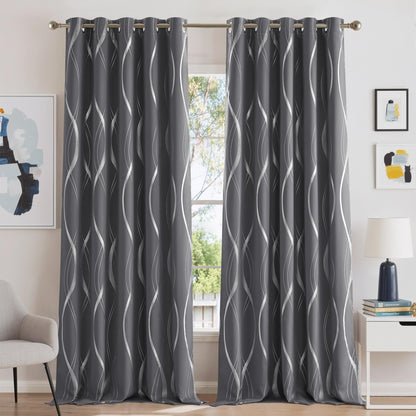 NICETOWN Grey Blackout Striped Pattern Curtains for Living Room, 52 x 84
