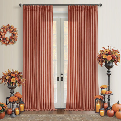 TWODRAPES Natural Pinch Pleated Linen Semi Sheer 84 Inch Curtains 2 Panels