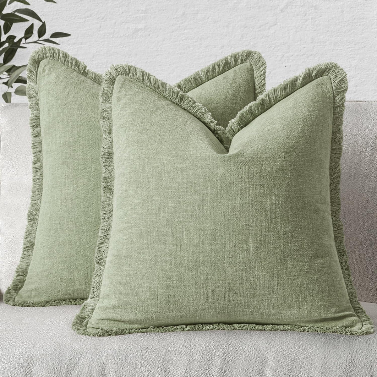 MIULEE Linen Fringe Decorative Fall Throw Pillow Covers Cocoa Brown 18x18