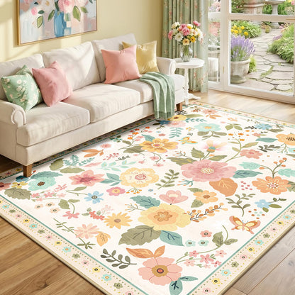 RELEANY Floral Washable 5x7 Area Rugs Pink