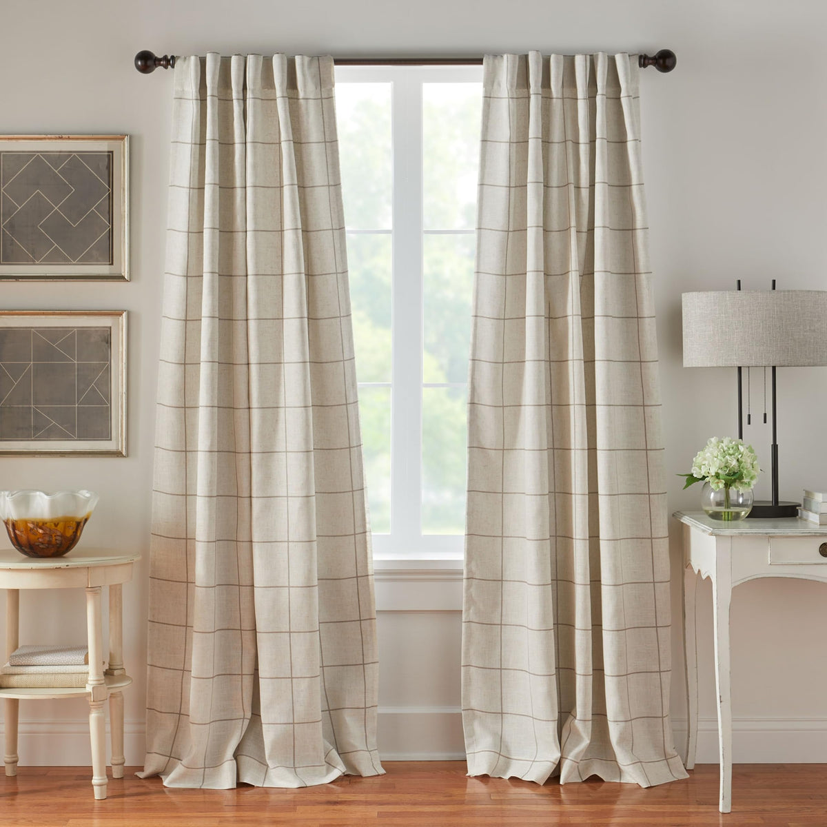 Brighton Windowpane Plaid Blackout Window Curtain Panel, Linen - 52" W x 84" L
