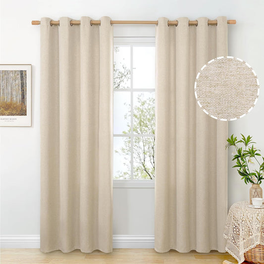 BGment Oatmeal Linen Curtains 84 Inch Length 2 Panels Set for Living Room