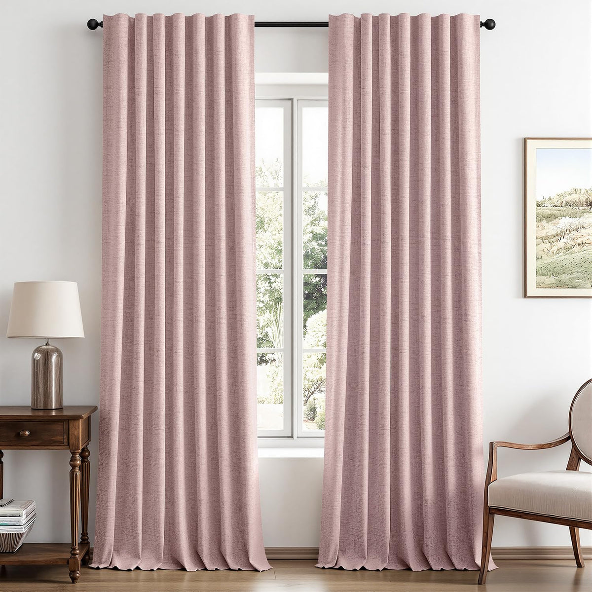 MIULEE 100% Blackout Linen Curtains for Bedroom 42 x 84 Inch Ivory 2 Panels