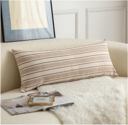 Cethom Decorative Boho Throw Pillow Covers, Farmhouse Textured Pillow Case, 18 x 18 Inch Set of 2, Chair Sofa Bedroom Living Room Home Decor Couch Cushion Case, Classic Blue and Beige Striped
