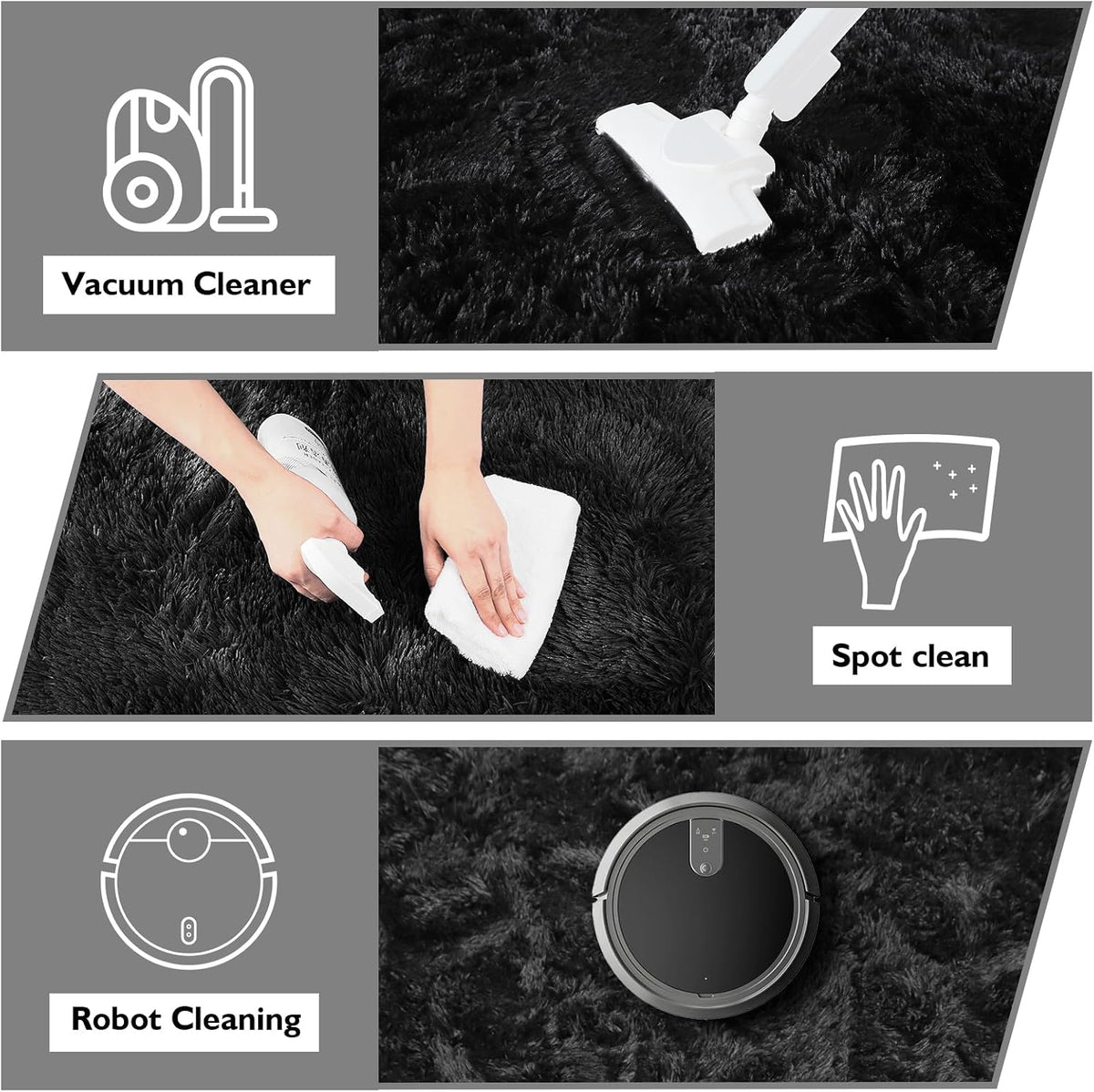 8x10 Fluffy Area Rugs for Living Room,Black Large Shag Area Rug for Bedroom