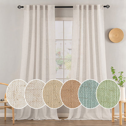 MIULEE Natural White Linen Curtains 52x84 Inch Long for Bedroom Living Room