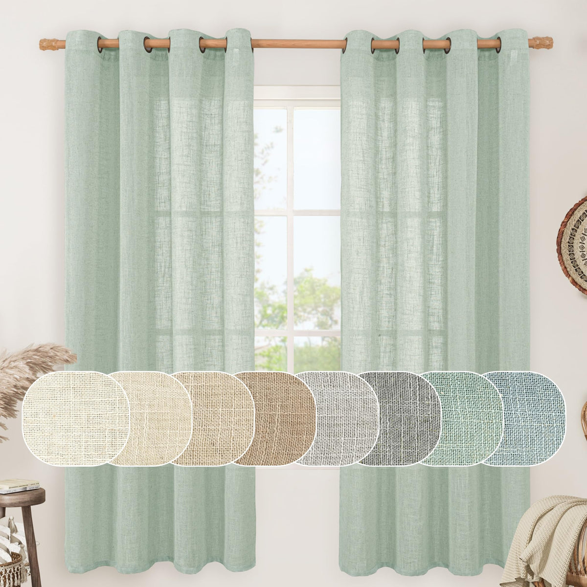 LAMIT Cream Ivory Linen Semi Sheer Curtains 84 inch Length for Bedroom