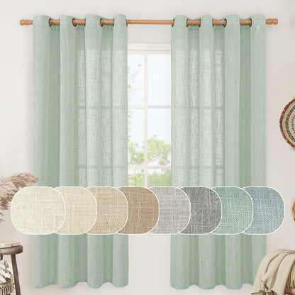 LAMIT Cream Ivory Linen Semi Sheer Curtains 84 inch Length for Bedroom