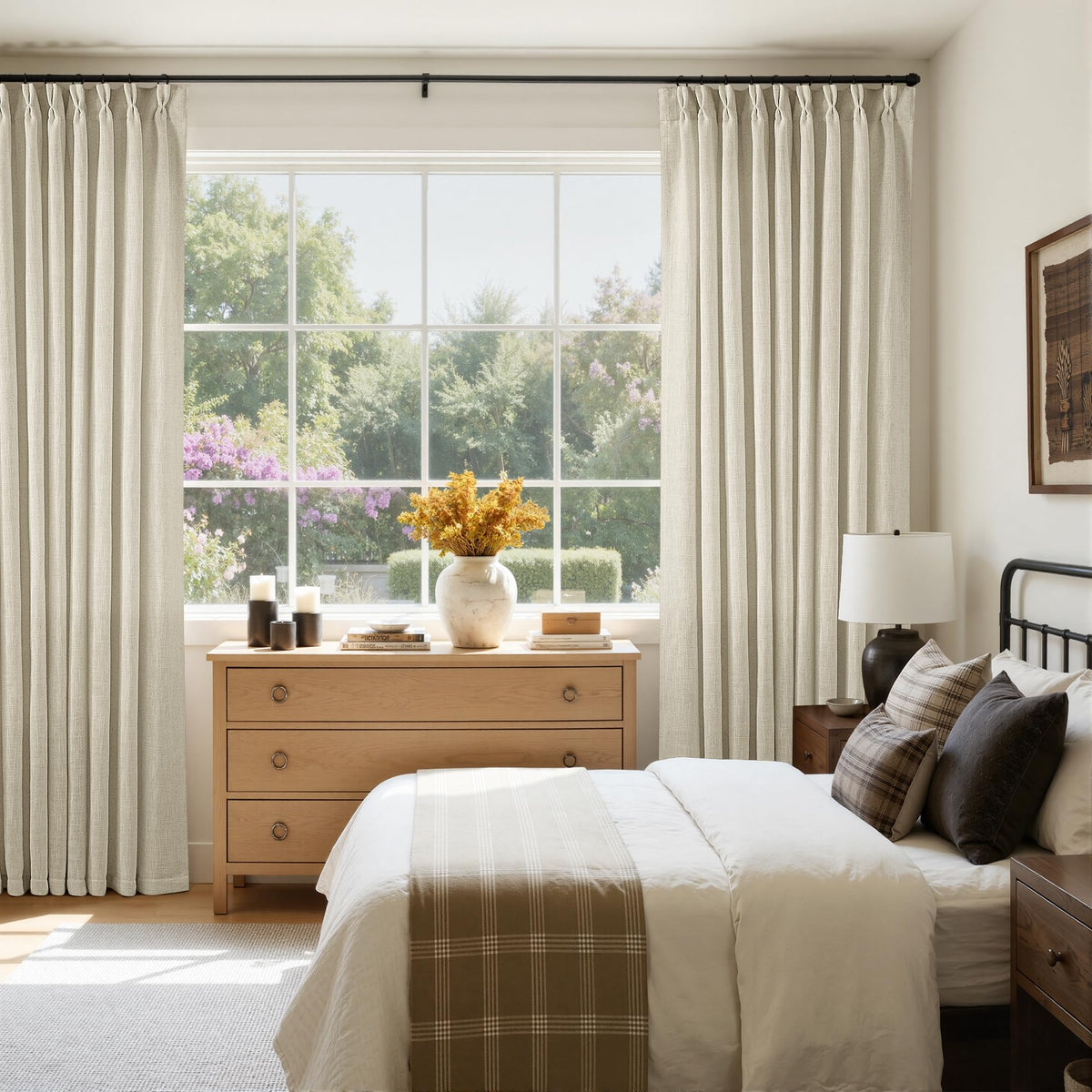 TWODRAPES Natural Pinch Pleated Linen Semi Sheer 84 Inch Curtains 2 Panels