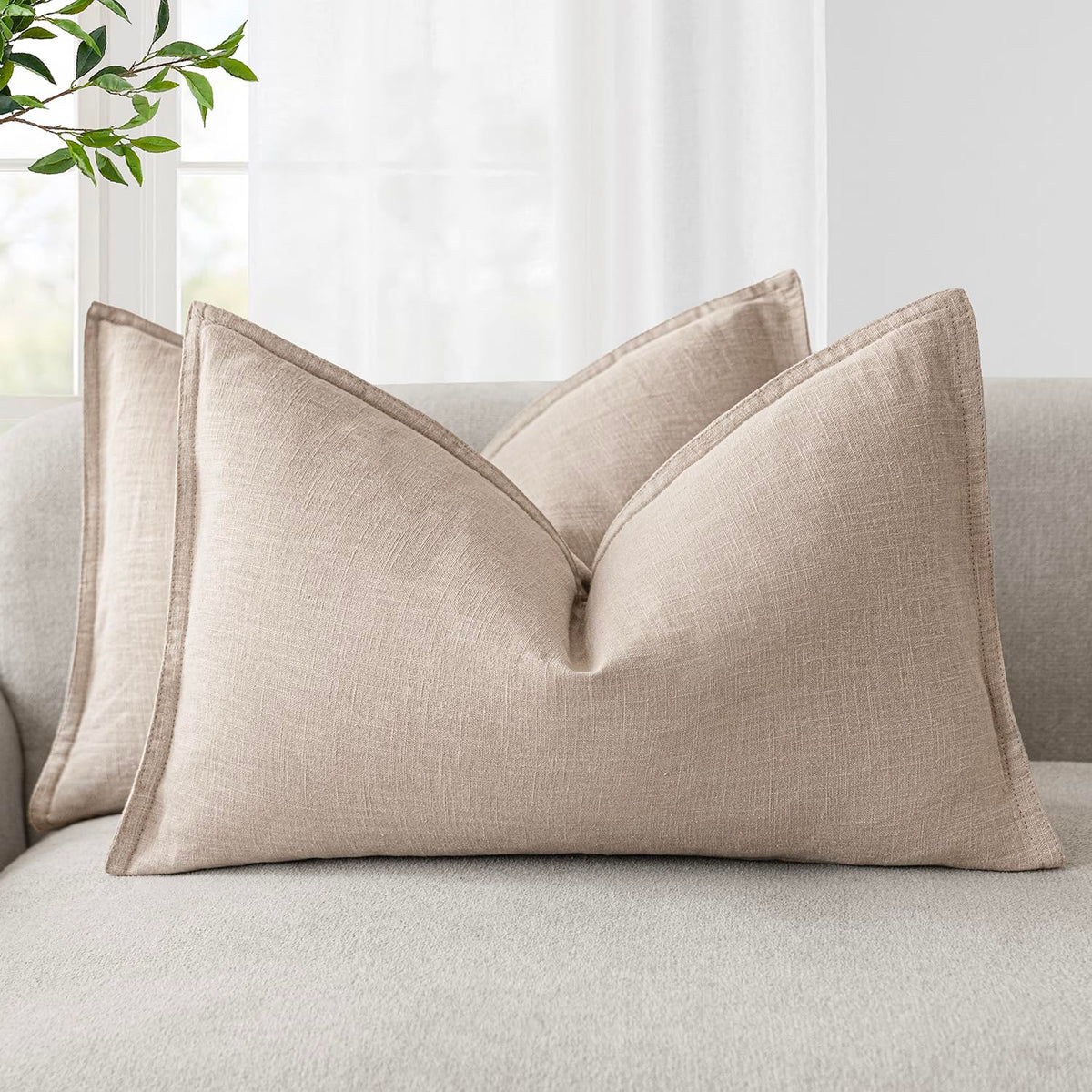 Foindtower Linen Solid Decorative Throw Pillow Covers 20x20 Natural Beige