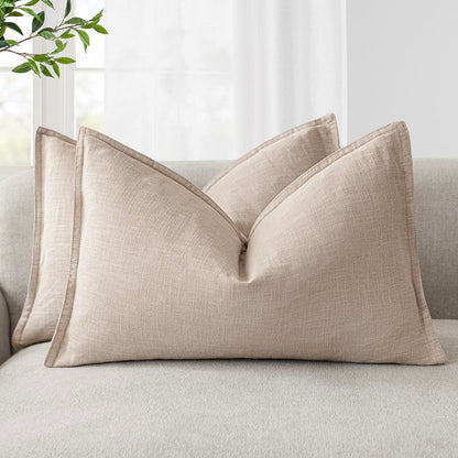 Foindtower Linen Solid Decorative Throw Pillow Covers 20x20 Natural Beige
