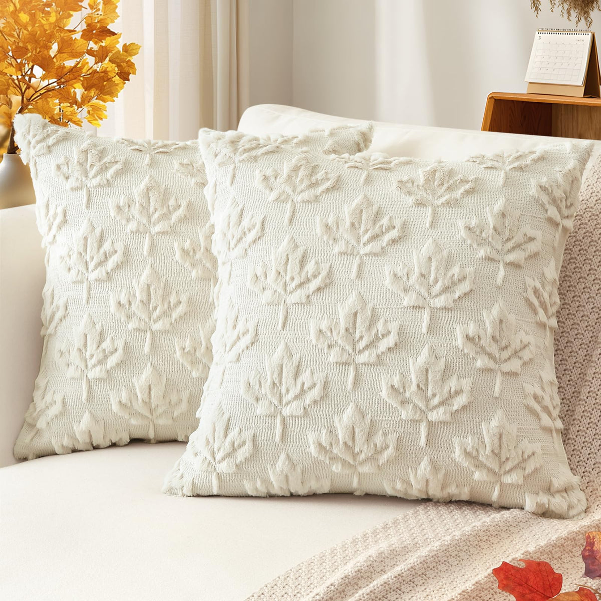 Artscope Fall Pillow Covers 18 x 18 Set of 2 Decorative Autumn Harvest Holiday Pumpkin Throw Pillow Cases Soft Plush Faux Fur Couch Cushion Case for Farmhouse Halloween Sofa Bed Room Home Decor-Rust