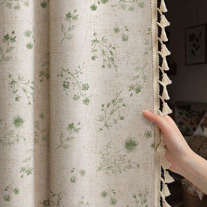 Boho Floral 100% Blackout Curtains 84 Inch 2 Panels Linen Texture