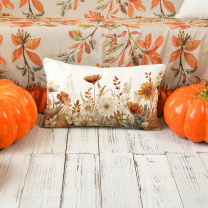 ONWAY Fall Floral Pillow Covers 12x20 Set of 2 Farmhouse Orange Decorative