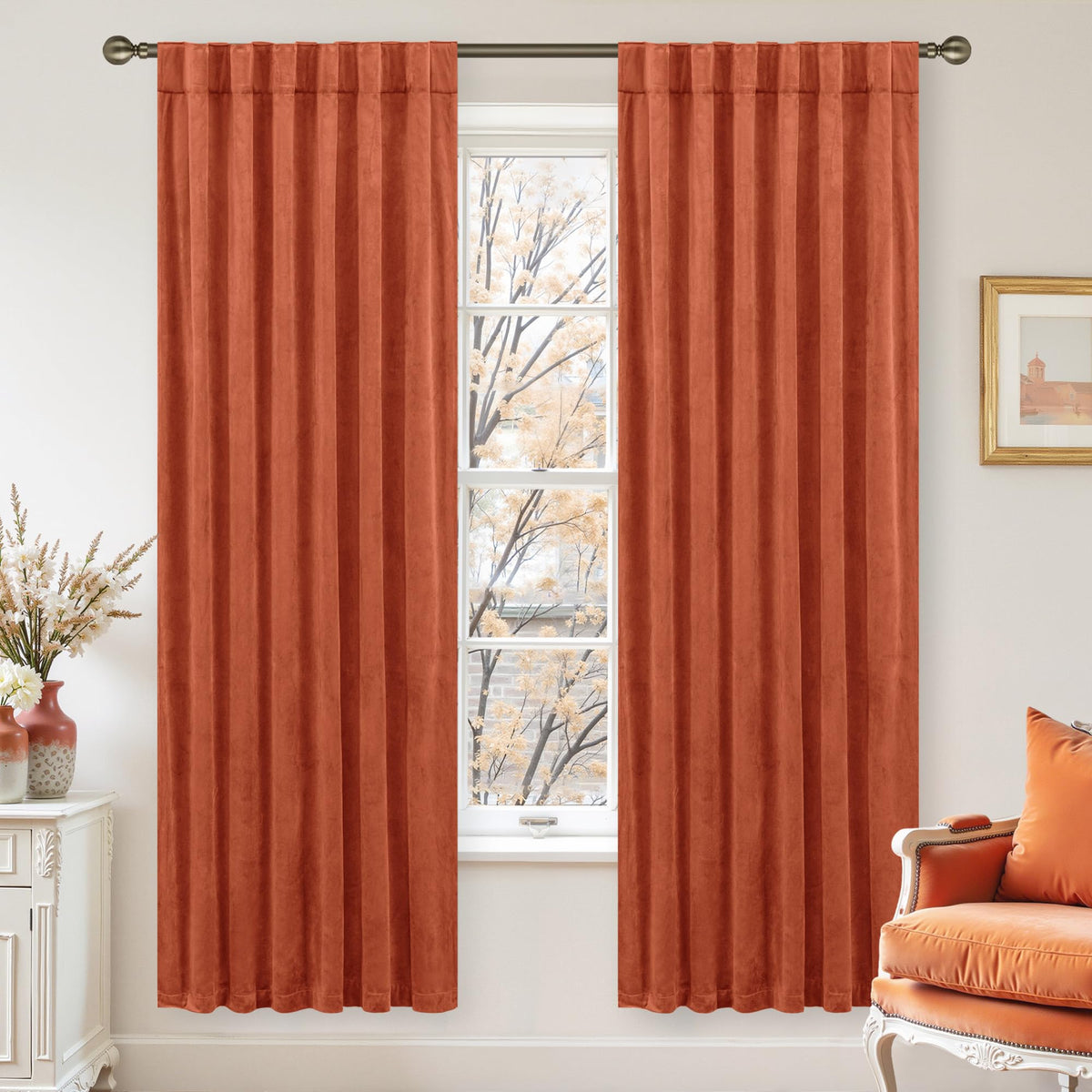 LAMIT Olive Green Velvet Curtains 84 Inch Length for Living Room, 2 Panels