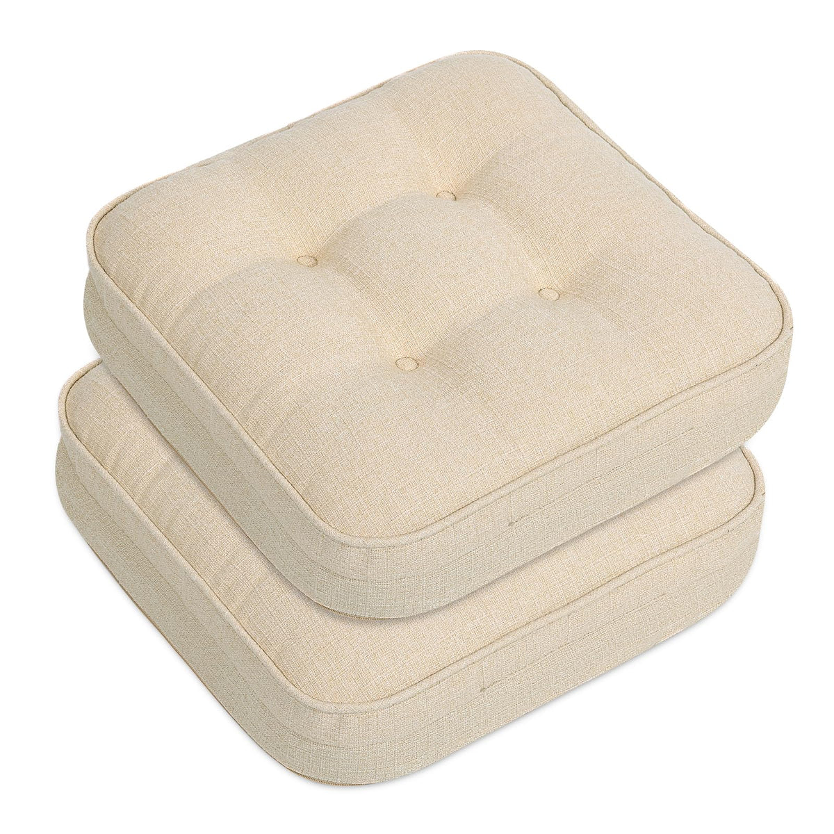 GOFORIT Chair Cushions,Tufted Shredded Memory Foam Chair Pads, Non-Slip Seat Cushions with Removable Cover, 16'' x 16'', Beige
