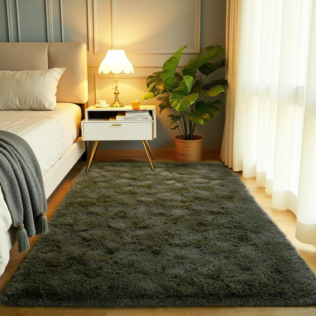 Softlife Rugs for Bedroom 4x5.3 Feet Purple Area Rug for Living Room Super Soft Shaggy Rugs for Dorm Fluffy Fuzzy Carpets Long Plush Bedside Rug Nursery Girls Boys Kids Room Home Christmas Decoration
