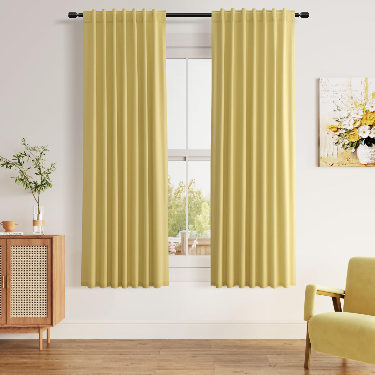 Guken Cream Linen Blackout Curtains 84 Inch Length 2 Panels Set for Living Room Bedroom Back Tab Thermal Insulated 100% Black Out Drapes Room Darkening Window Curtain Ivory Natural Beige