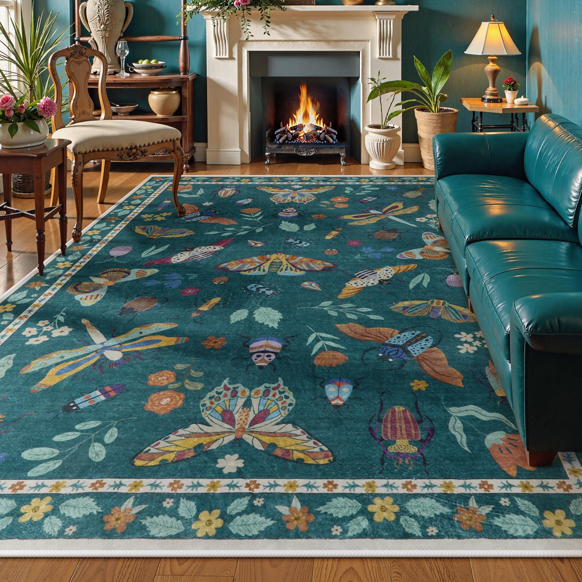 Lahome Bug Washable Area Rugs 5x7, Soft Green Rug for Living Room Bedroom